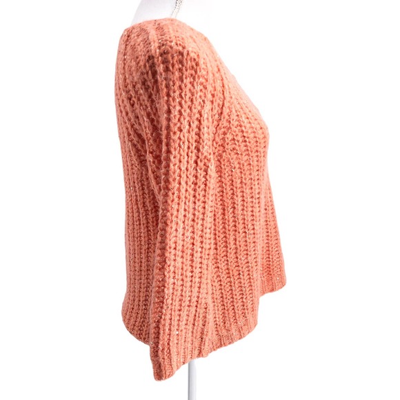 Anthropologie Knitted & Knotted Size Medium Sequined Open Knit Peach Sweater - Picture 4 of 8